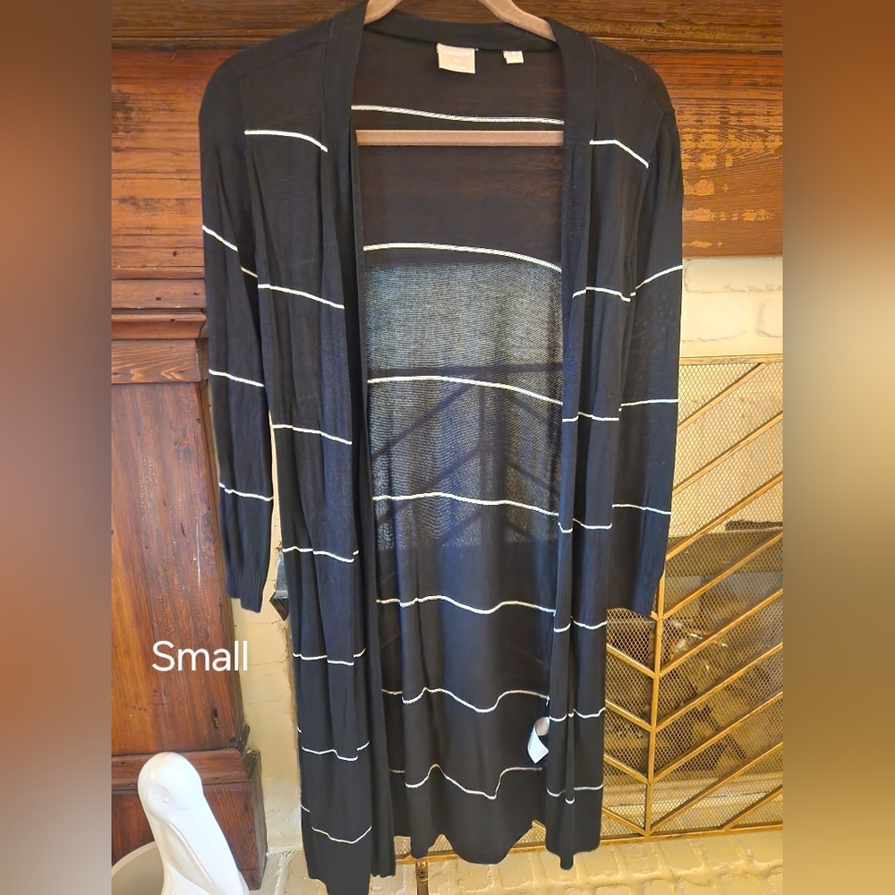 Chic Black and White Striped Women's Cardigan